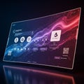 Curved digital interface featuring various app icons and a crypto wallet logo. The Royalty Free Stock Photo