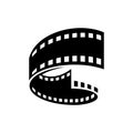 Curved film strip, element for cinema design. Movie and video symbol