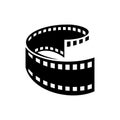 Curved film strip, element for cinema design. Movie and video symbol