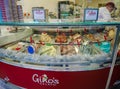 DUBLIN, IRELAND - DECEMBER 23 2017 : curved glass counter of traditional Homemade Italian Ice Cream Royalty Free Stock Photo