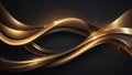 Curved Golden Waves Interlocking with an Abstract, Glossy Effect on a Deep Dark Surface. Royalty Free Stock Photo