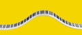 Curved grand piano keyboard isolated on yellow background. Abstract design for music banners. 3D rendering image. Royalty Free Stock Photo