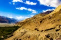 Curved hilly highway in between barren himalayan mountains of leh ladakh, jammu and kashmir, India Royalty Free Stock Photo