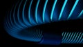 Curved hose moving on black background. Design. 3D model of pipe moving along curved trajectory. Tube with luminous