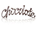 Curved inscription chocolate written with melted chocolate on white Royalty Free Stock Photo