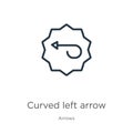 Curved left arrow icon. Thin linear curved left arrow outline icon isolated on white background from arrows collection. Line Royalty Free Stock Photo