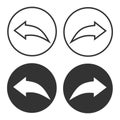 Curved left, rigth arrow icon. Black and white next mark pointer symbol. Sign app button vector