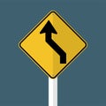symbol Curved Left Traffic Road Sign isolated on grey sky background.Vector illustration Royalty Free Stock Photo