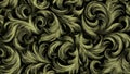 Curved lines in black and olive green form an abstract swirling pattern on a background with a textured fabric effect Royalty Free Stock Photo