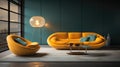 A curved modern sofa and chair gives two people the opportunity to sit separately but still feel like they are next to