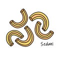 Curved organic sedani pasta for baking, doodle illustration of macarons Royalty Free Stock Photo