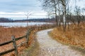 Curved Path next to a Pond in a Forest during Winter at Suburban Willow Springs Illinois Royalty Free Stock Photo