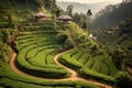 curved paths winding through tea plantations