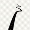 Curved perspective road with yellow markings. Highway isolated on transparent background. Vector pathway illustration Royalty Free Stock Photo