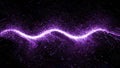 A curved purple line and hundreds of flying particles on a black background, abstruse