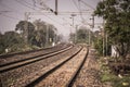 Curved railway tracks disappearing into the distance