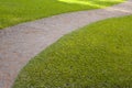 Curved red brick walkway with green grass Royalty Free Stock Photo