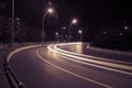 Curved road car light trails