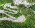 Curved road with cars and beautiful forest landscape. Bicaz gorges, Romania.