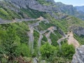 Curved road in the mountain serpentine surrounded by green grass, Montenegro Royalty Free Stock Photo