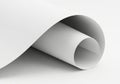 Curved roll of pristine white paper casting a subtle shadow on a light background isolated on white background Royalty Free Stock Photo
