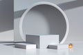 Curved shape, square shape, podium display, light and shadow, pastel color and gray theme, minimal style - 3d rendering