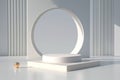 Curved shape, square shape, podium display, light and shadow, pastel color and gray theme, minimal style - 3d rendering