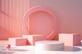 Curved shape, square shape, podium display, light and shadow, pastel color and pink theme, minimal style - 3d rendering