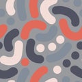 Curved shapes abstract seamless pattern blue red