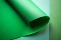 Curved sheet of dark green paper on light green paper background. Abstract green background for design. Empty frame. Green blank Royalty Free Stock Photo