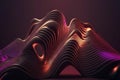 Curved and sinuous waves with three-dimensional shape in form of 3d render neon background