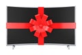 Curved Smart LCD Plasma TV or Monitor Wrapped with Red Ribbon an