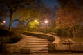 Curved stairway leading upward at night, Carl Schurz Park, New York City