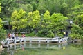 A curved stone bridge