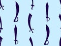 Curved swords seamless pattern. Swords silhouettes. Indian and oriental weapon, scimitar. Design of swords for posters, banners