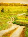 Curved and twisted countryside road painting