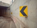 Curved Warning Signs Area underneath the bridge Royalty Free Stock Photo