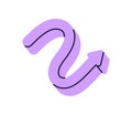 Curved wavy arrow twisting, turning. Flexible path, route symbol. Showing direction, navigation, pointing at action. Tricky track Royalty Free Stock Photo