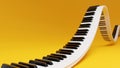 Curved wavy grand piano keyboard on yellow background. Abstract design for music banners. 3D rendering image. Royalty Free Stock Photo