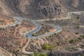 Curved winding road with two cars driving in the mountains in Gran Canaria Royalty Free Stock Photo