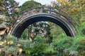 Curved Wooden Bridge at Japanese Garden