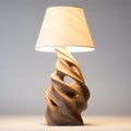 Handmade Wooden Lamp With Overlapping Curves And Impasto Technique