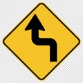 symbol Curves ahead Left Traffic Road Sign on transparent background Royalty Free Stock Photo
