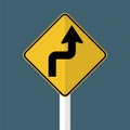 symbol Curves ahead Right Traffic Road Sign isolated on grey sky background.Vector illustration Royalty Free Stock Photo