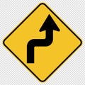 symbol Curves ahead Right Traffic Road Sign on transparent background Royalty Free Stock Photo