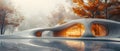 Concept Architecture, Interior Design, Curvilinear, Curvilinear Concrete Haven Amidst Autumn Hues