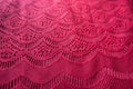 Curvilinear pattern on red lacy fabric