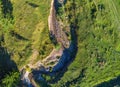 Curving ,clean ,small riverbed aerial drone  shot at summertime Royalty Free Stock Photo