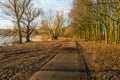 Curving footpath in autumnal park along the water of a lake Royalty Free Stock Photo