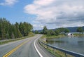 Curving lakeside road,